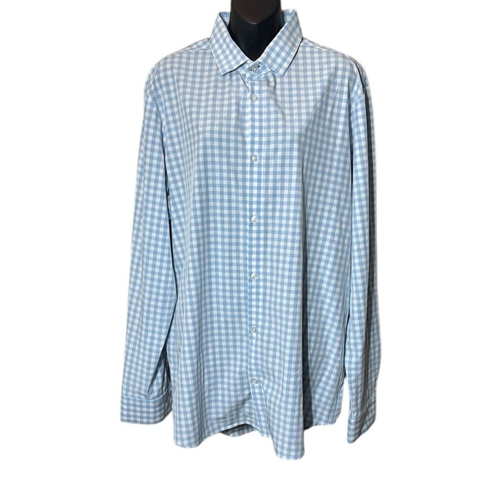 Mizzen + main mens xl leeward Hampton blue‎ gingham button up shirt trim fit